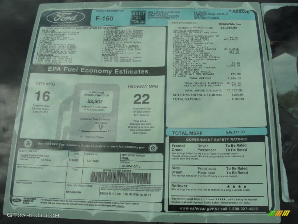2011 Ford F150 XLT SuperCrew Window Sticker Photo #46202297