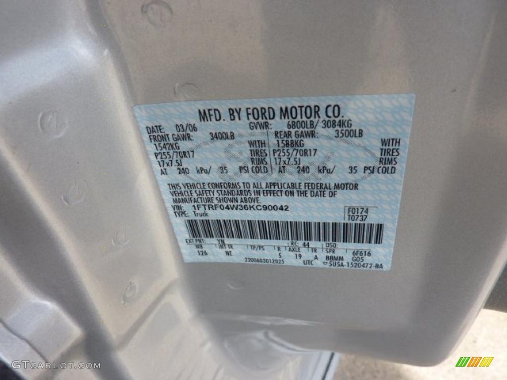 2006 F150 Color Code YN for Silver Metallic Photo #46205633