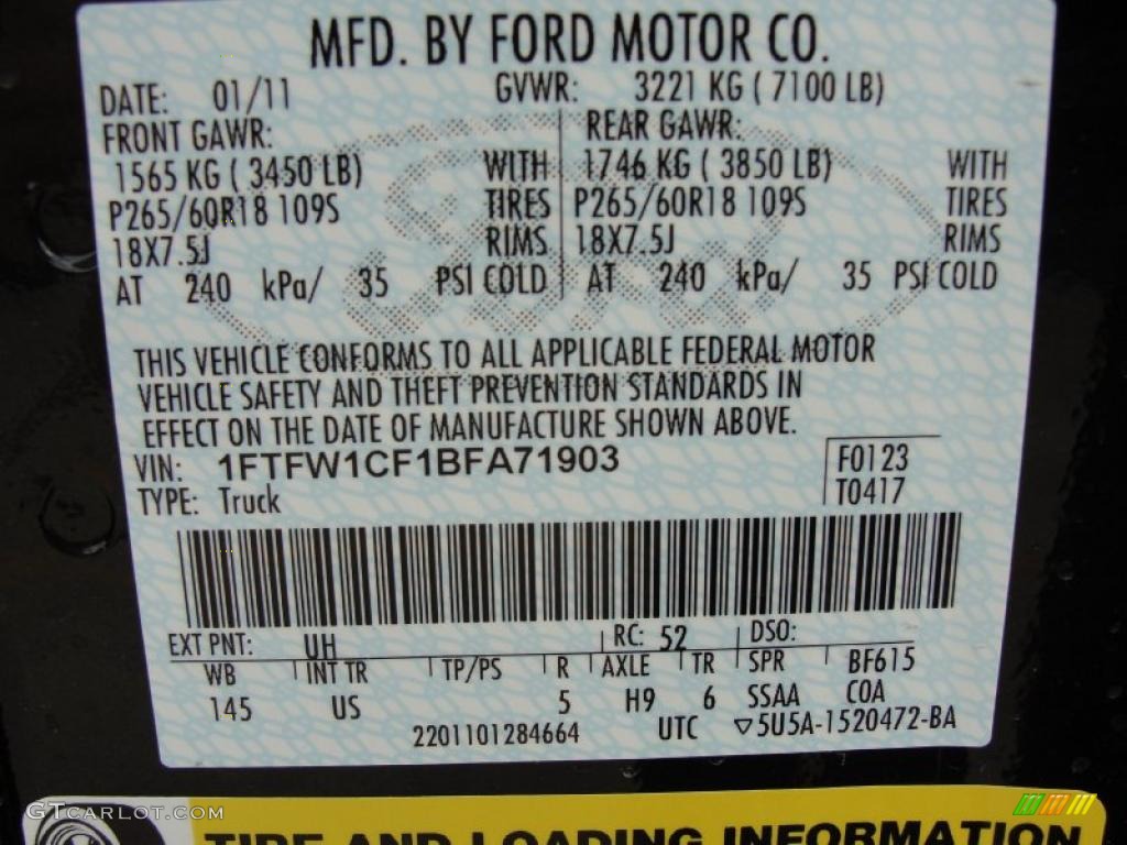 2011 F150 Color Code UH for Tuxedo Black Metallic Photo #46206530