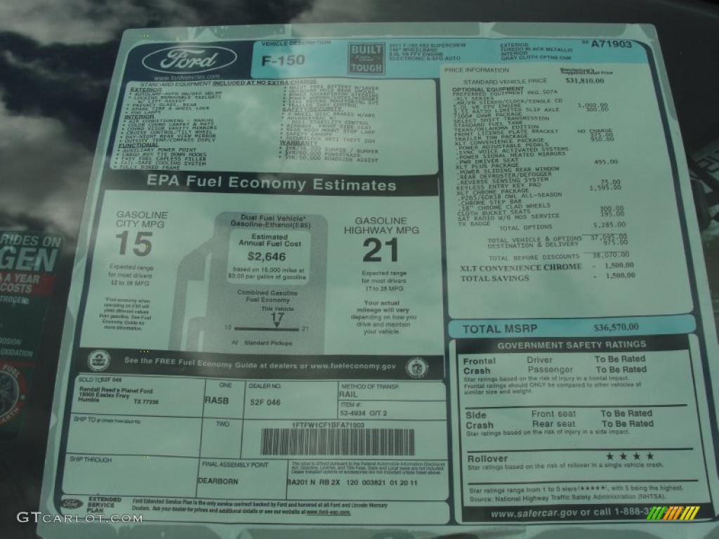 2011 Ford F150 XLT SuperCrew Window Sticker Photo #46206548