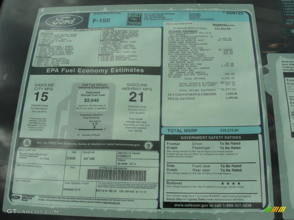 2011 Ford F150 XLT SuperCrew Window Sticker Photo #46207514