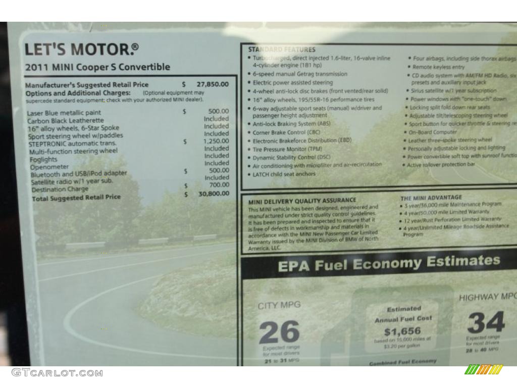 2011 Mini Cooper S Convertible Window Sticker Photo #46207643