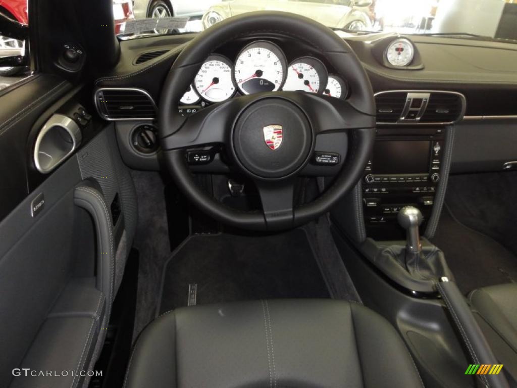 2011 Porsche 911 Turbo Coupe Black/Stone Grey Steering Wheel Photo #46208609