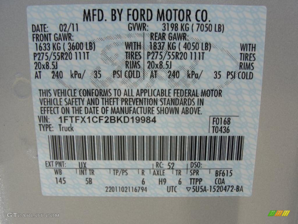 2011 F150 Color Code UX for Ingot Silver Metallic Photo #46211417
