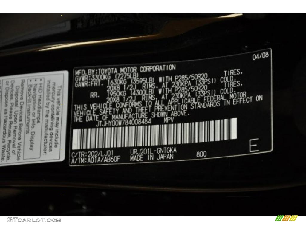 2008 LX Color Code 202 for Onyx Black Photo #46215536