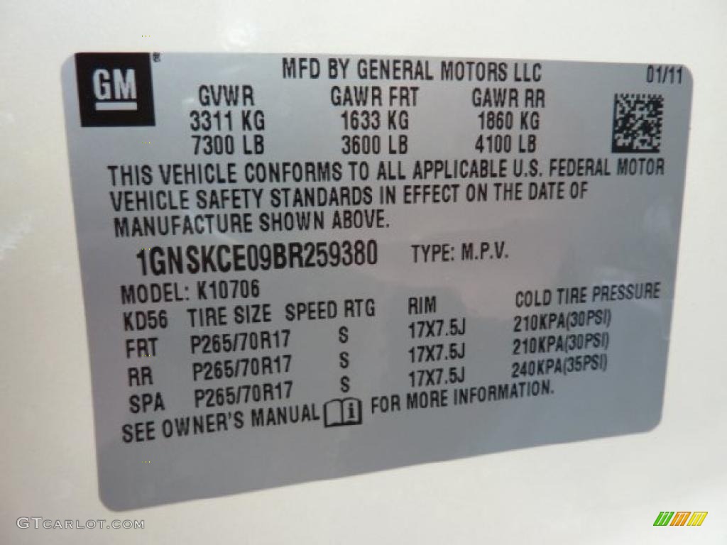 2011 Chevrolet Tahoe LTZ 4x4 Info Tag Photos