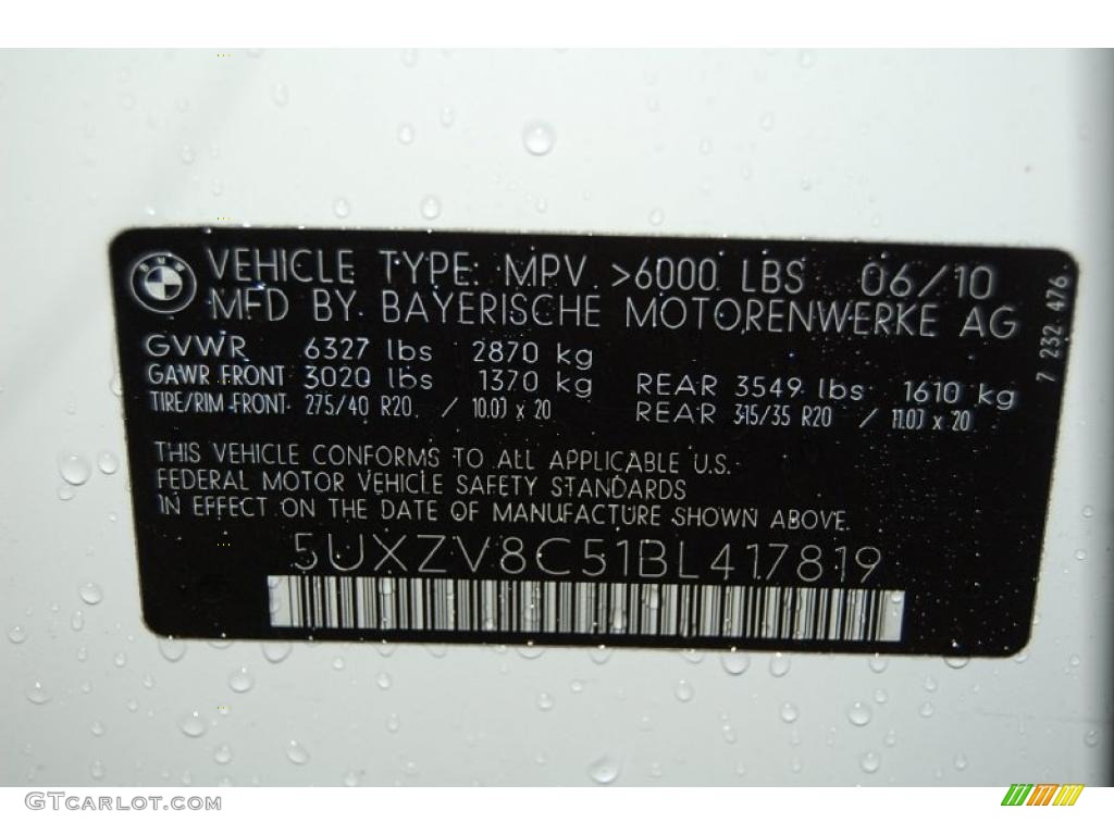 2011 BMW X5 xDrive 50i Info Tag Photo #46225727