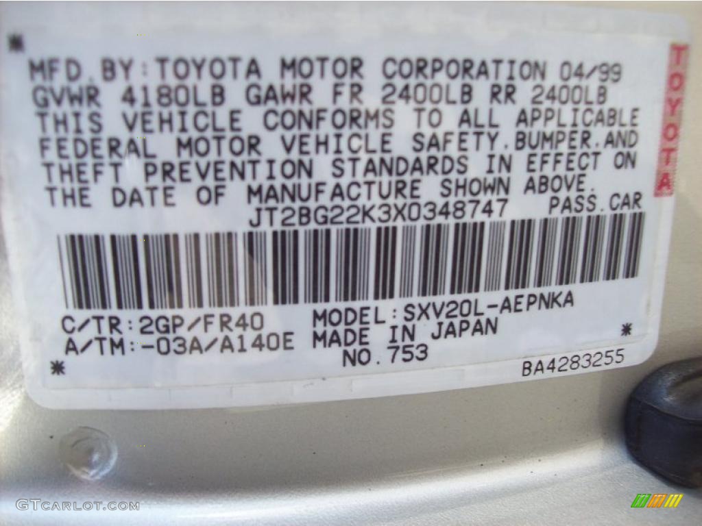 1999 Camry Color Code 2GP for Antique Sage Pearl Photo #46227188