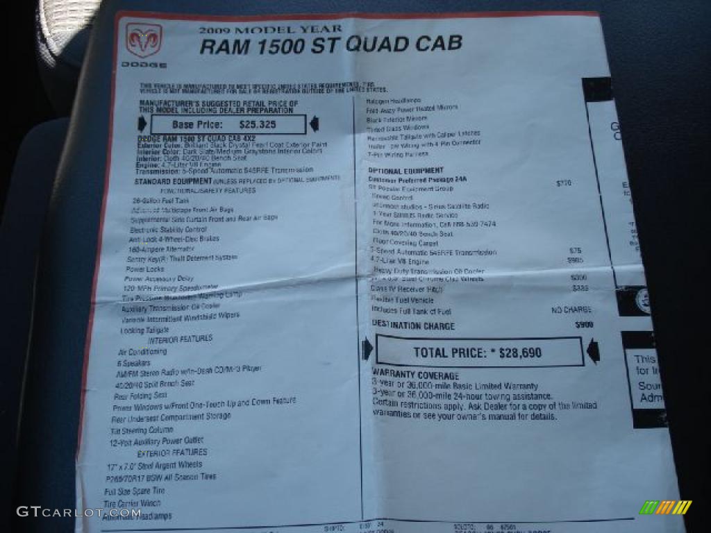 2009 Ram 1500 ST Quad Cab - Brilliant Black Crystal Pearl / Dark Slate/Medium Graystone photo #36