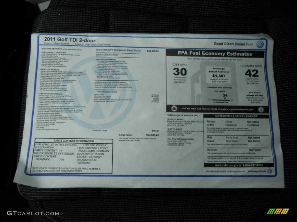 2011 Volkswagen Golf 2 Door TDI Window Sticker Photo #46233353