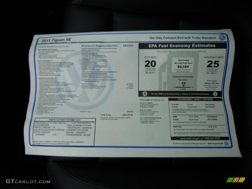 2011 Volkswagen Tiguan SE Window Sticker Photo #46234157