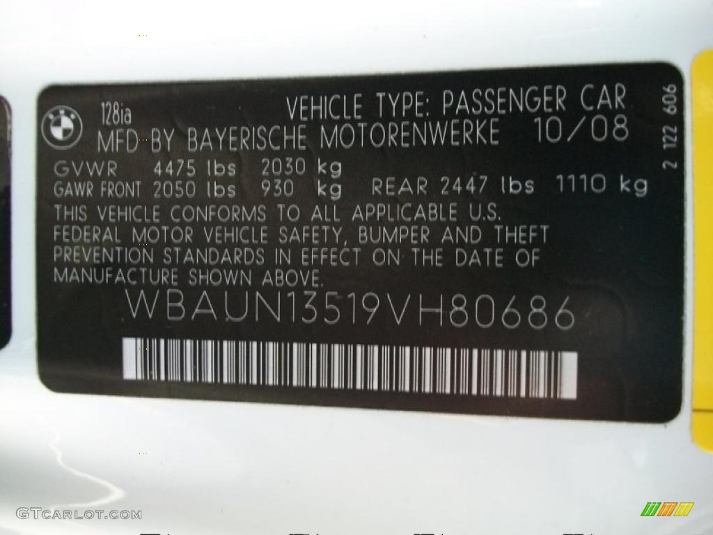 2009 BMW 1 Series 128i Convertible Info Tag Photos