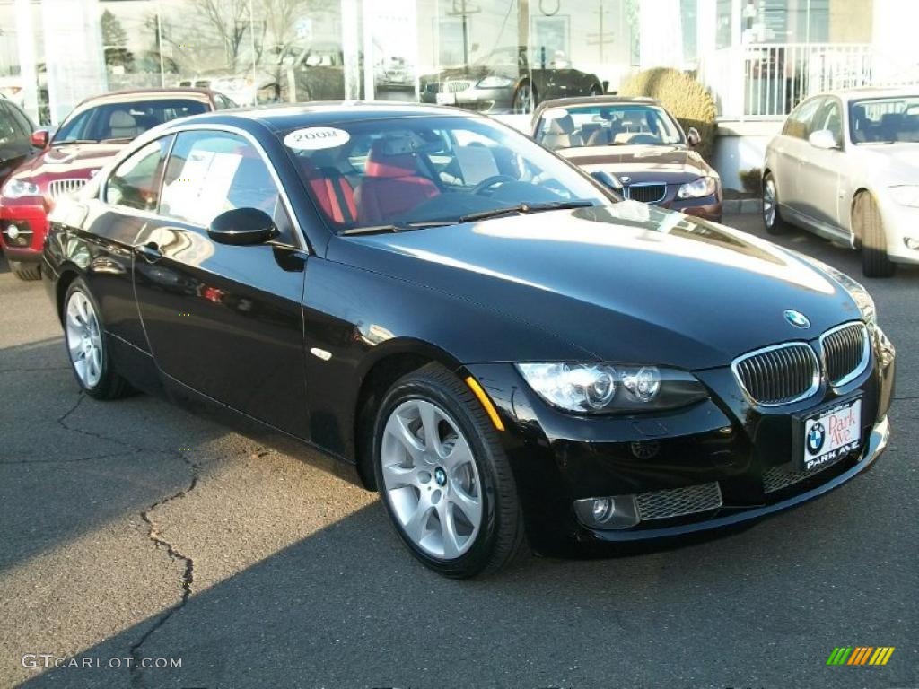 2008 3 Series 335xi Coupe - Jet Black / Coral Red/Black photo #3