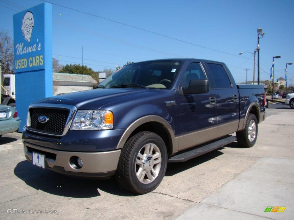 2006 F150 Lariat SuperCrew - Medium Wedgewood Blue Metallic / Tan photo #4