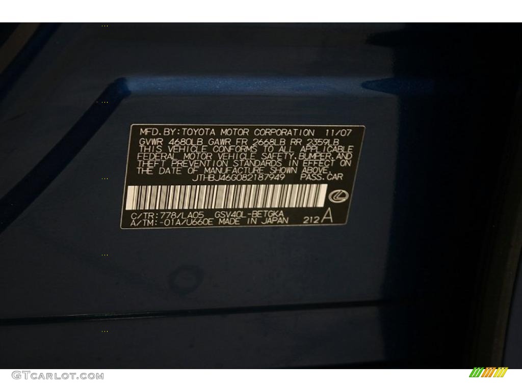 2008 ES Color Code 778 for Aquamarine Blue Photo #46250386