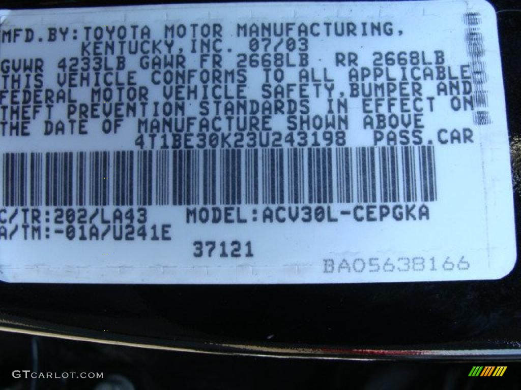 2003 Camry XLE - Black / Taupe photo #15