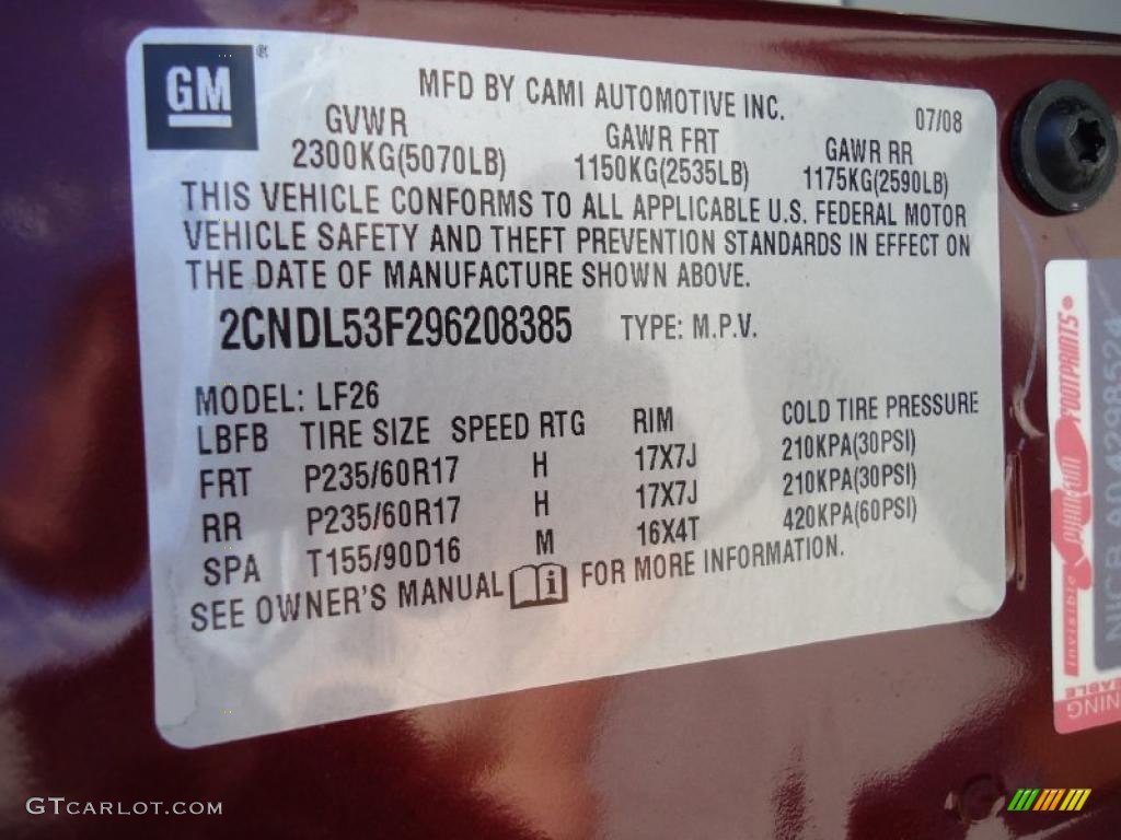 2009 Chevrolet Equinox LT Info Tag Photos