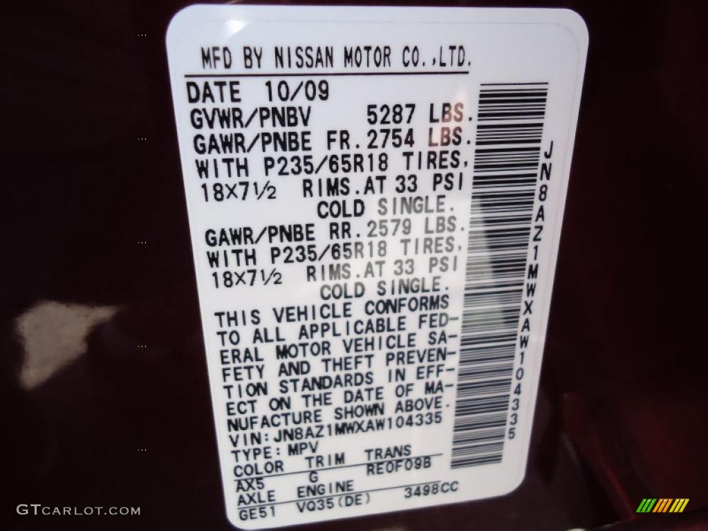2010 Murano SL AWD - Merlot Red Metallic / Black photo #35