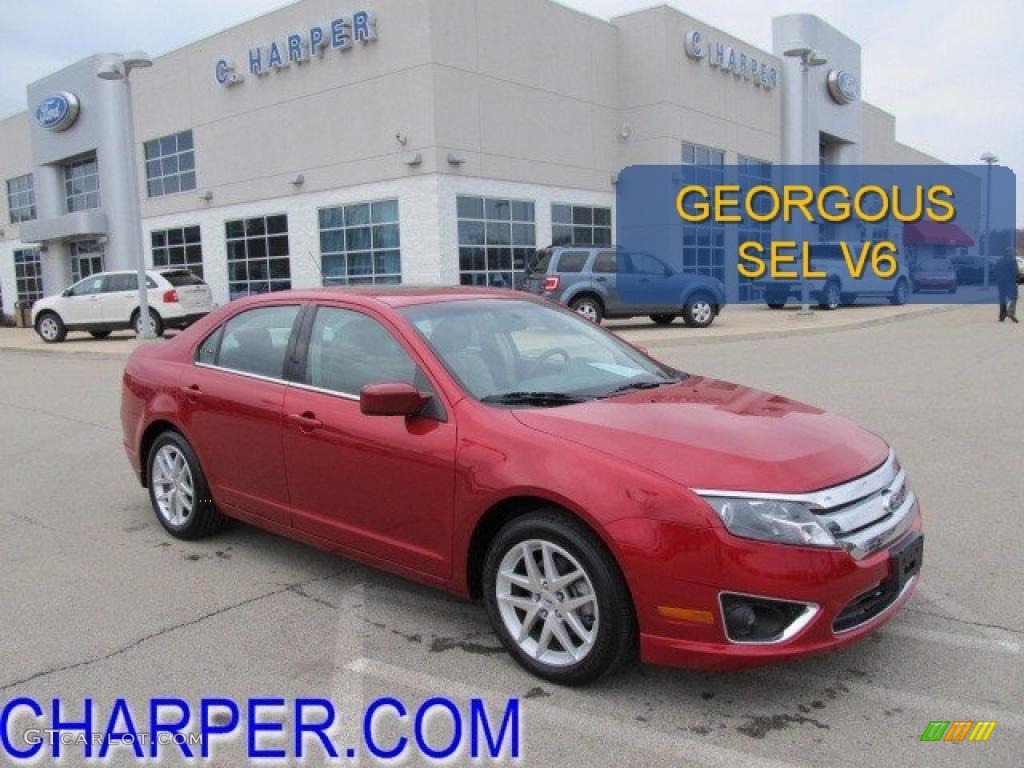 2010 Fusion SEL V6 - Sangria Red Metallic / Medium Light Stone photo #1