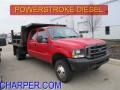 Red 2003 Ford F350 Super Duty XL Crew Cab 4x4 Chassis Dump Truck