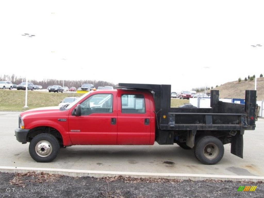 Red 2003 Ford F350 Super Duty XL Crew Cab 4x4 Chassis Dump Truck Exterior Photo #46277625