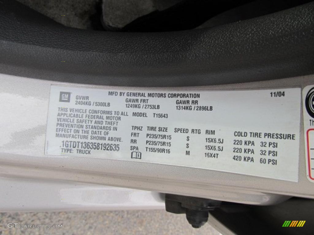 2005 GMC Canyon SLE Crew Cab 4x4 Info Tag Photos