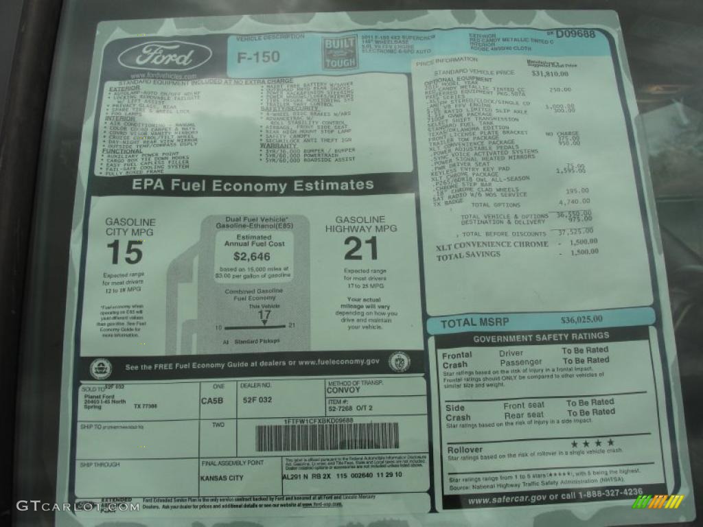 2011 Ford F150 XLT SuperCrew Window Sticker Photo #46287511