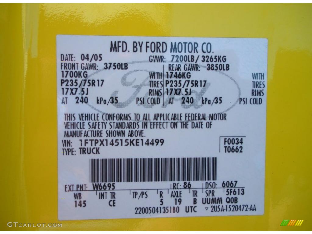 2005 F150 Color Code W6695 for Yellow Photo #46287913