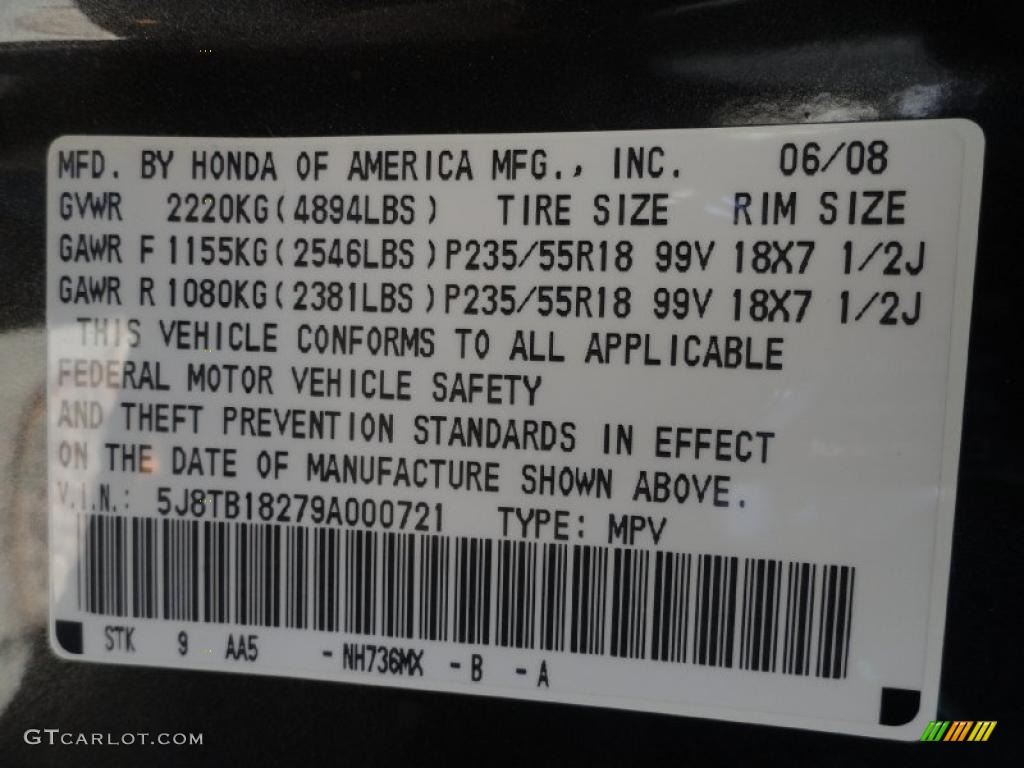 2009 RDX Color Code NH736MX for Grigio Metallic Photo #46299328