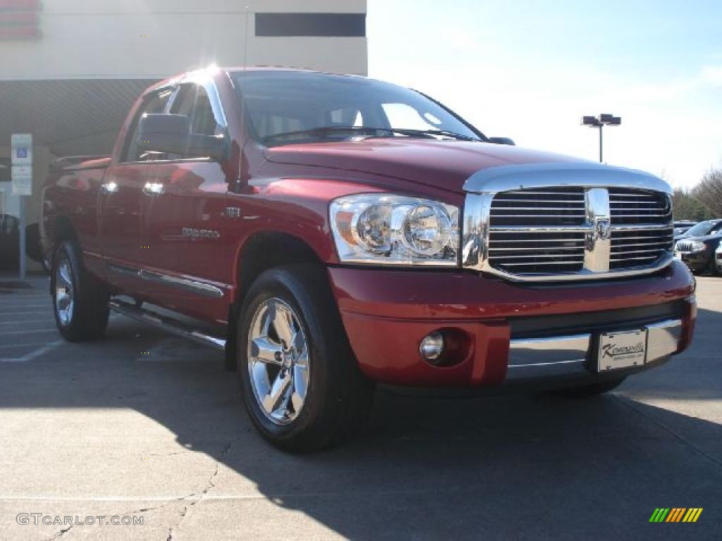 2007 Ram 1500 Laramie Quad Cab 4x4 - Inferno Red Crystal Pearl / Medium Slate Gray photo #2