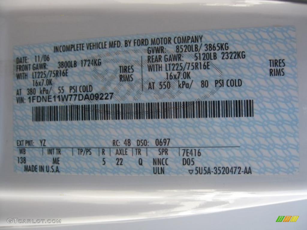 2007 E Series Van Color Code YZ for Oxford White Photo #46302877