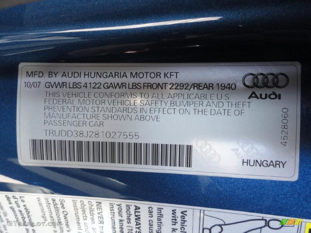 2008 Audi TT 3.2 quattro Coupe Info Tag Photo #46320084