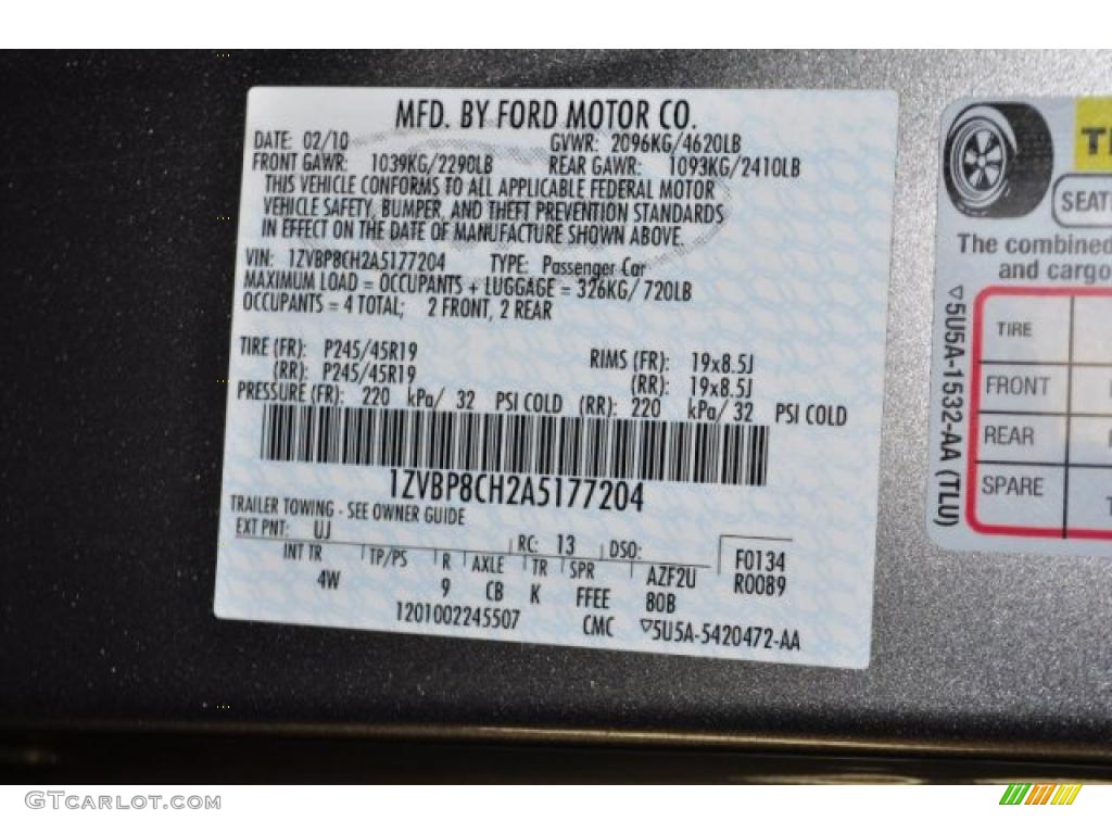 2010 Mustang Color Code UJ for Sterling Grey Metallic Photo #46323486