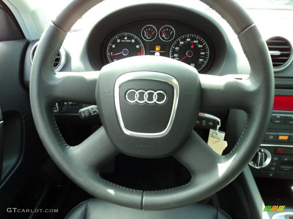 2010 Audi A3 2.0 TFSI Black Steering Wheel Photo #46329324