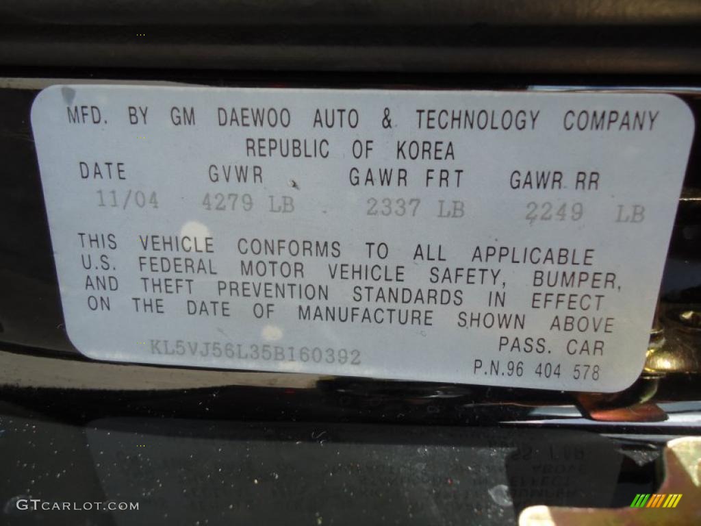 2005 Suzuki Verona LX Info Tag Photos