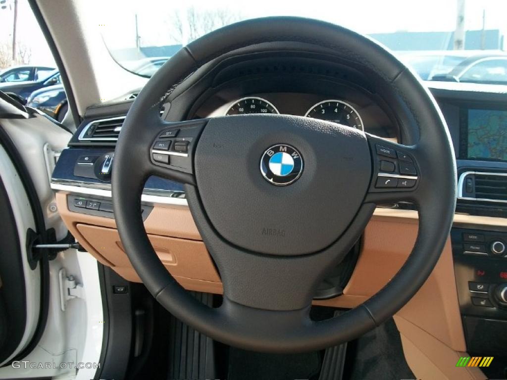 2011 BMW 7 Series 750Li xDrive Sedan Saddle/Black Nappa Leather Steering Wheel Photo #46335189
