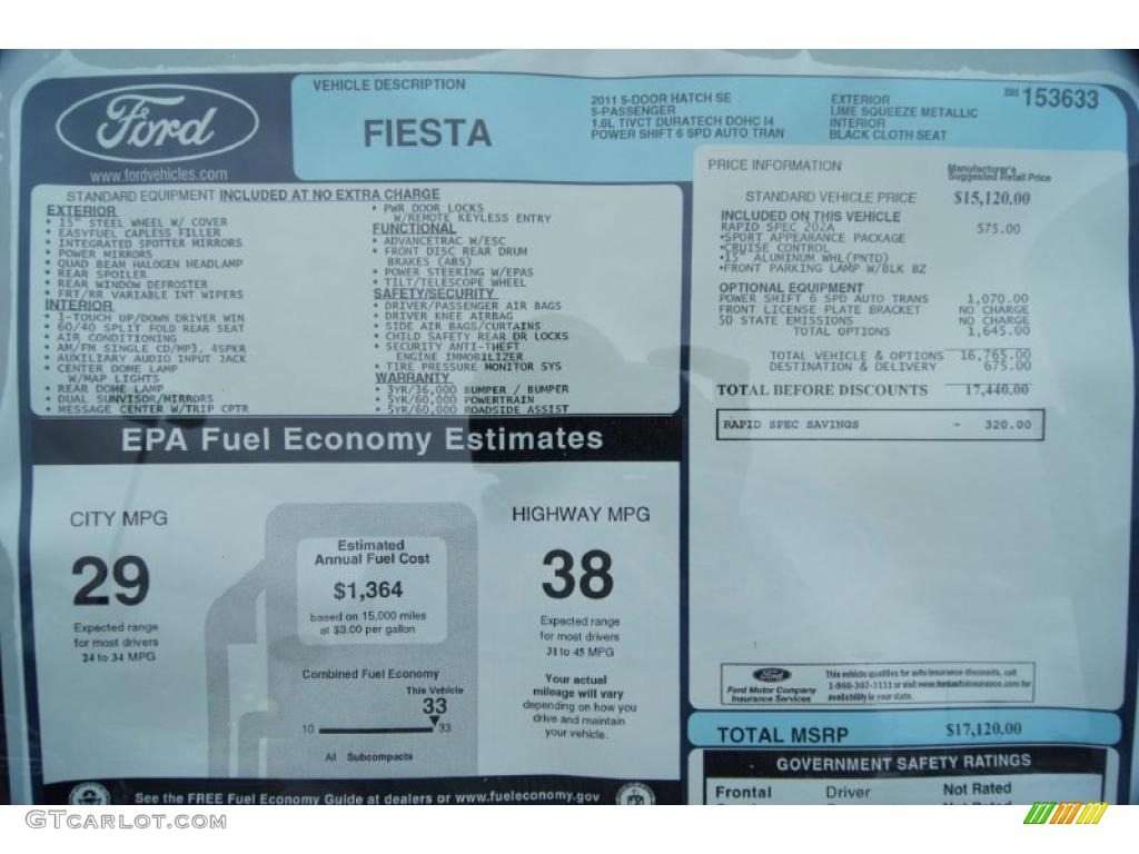 2011 Ford Fiesta SE Hatchback Window Sticker Photo #46335237