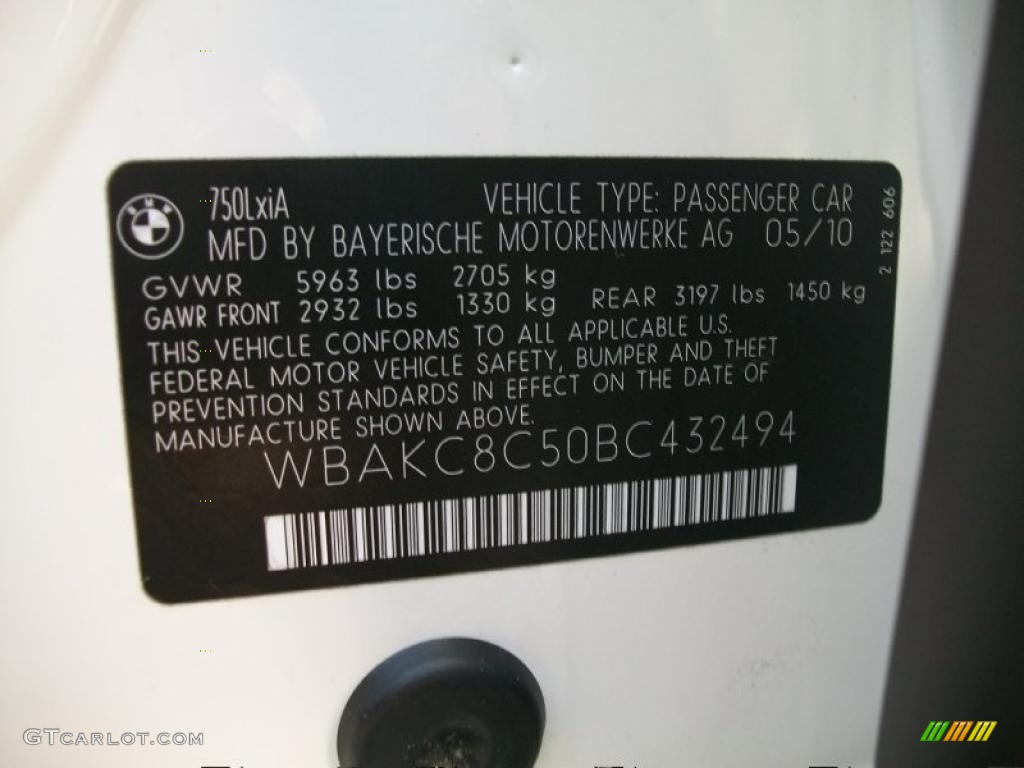 2011 BMW 7 Series 750Li xDrive Sedan Info Tag Photo #46335366
