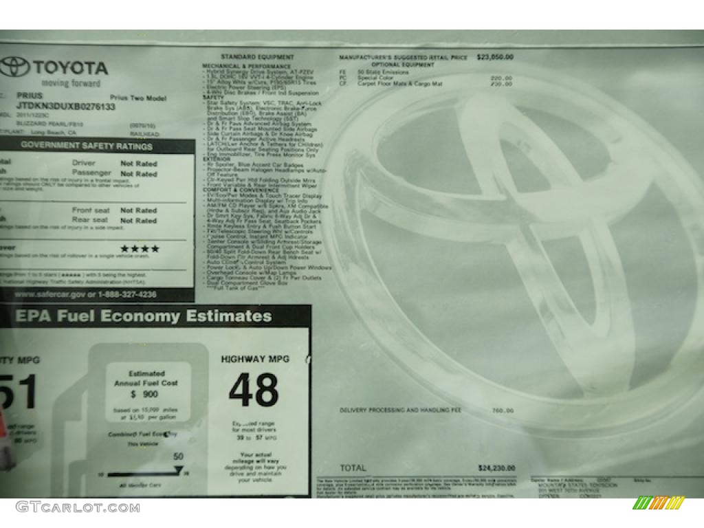 2011 Toyota Prius Hybrid II Window Sticker Photo #46337763