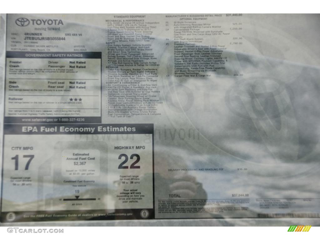 2011 Toyota 4Runner SR5 4x4 Window Sticker Photo #46337793