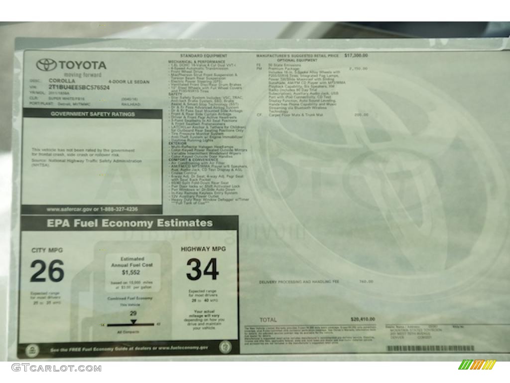 2011 Toyota Corolla LE Window Sticker Photo #46337889