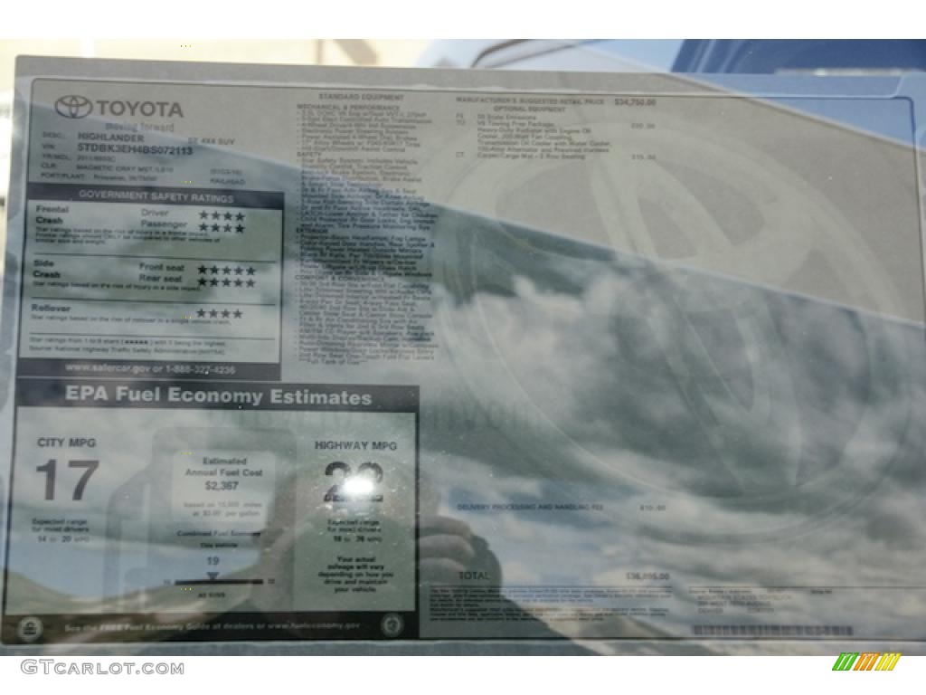 2011 Toyota Highlander SE 4WD Window Sticker Photos