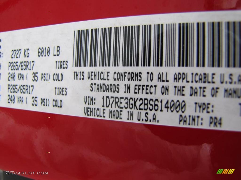 2011 Dakota Color Code PR4 for Flame Red Photo #46339308