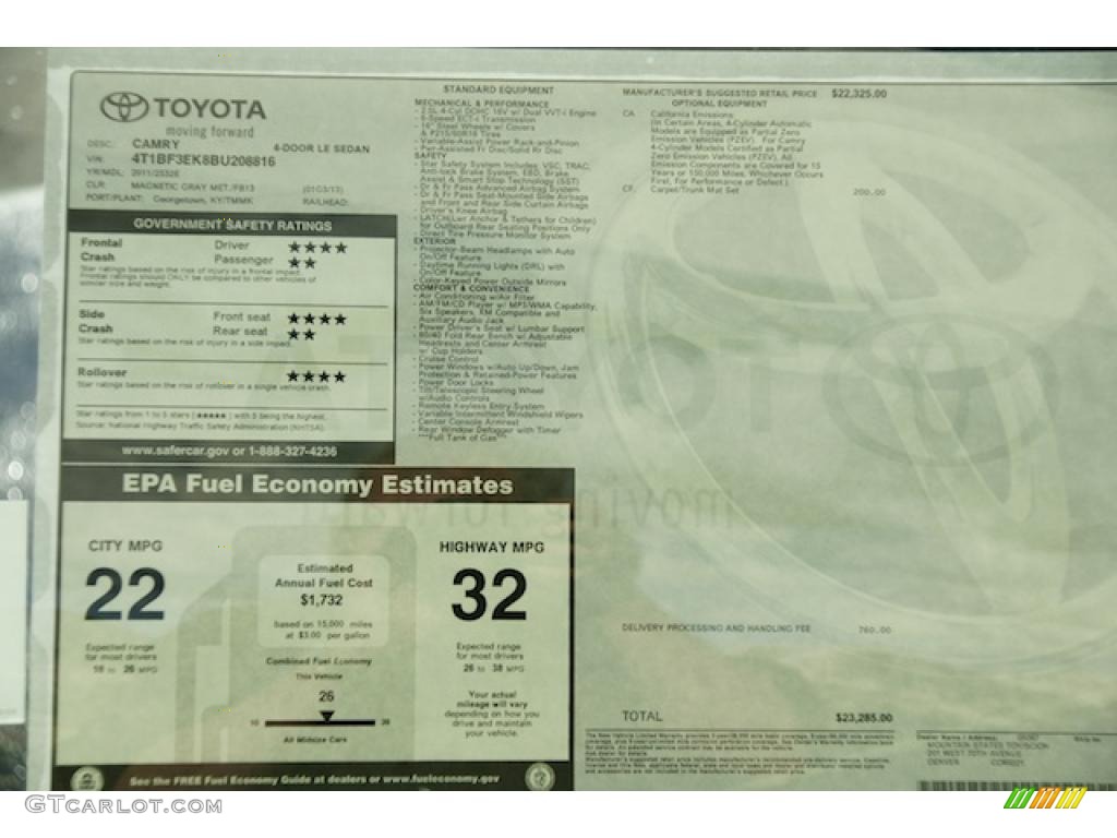 2011 Toyota Camry LE Window Sticker Photo #46339470