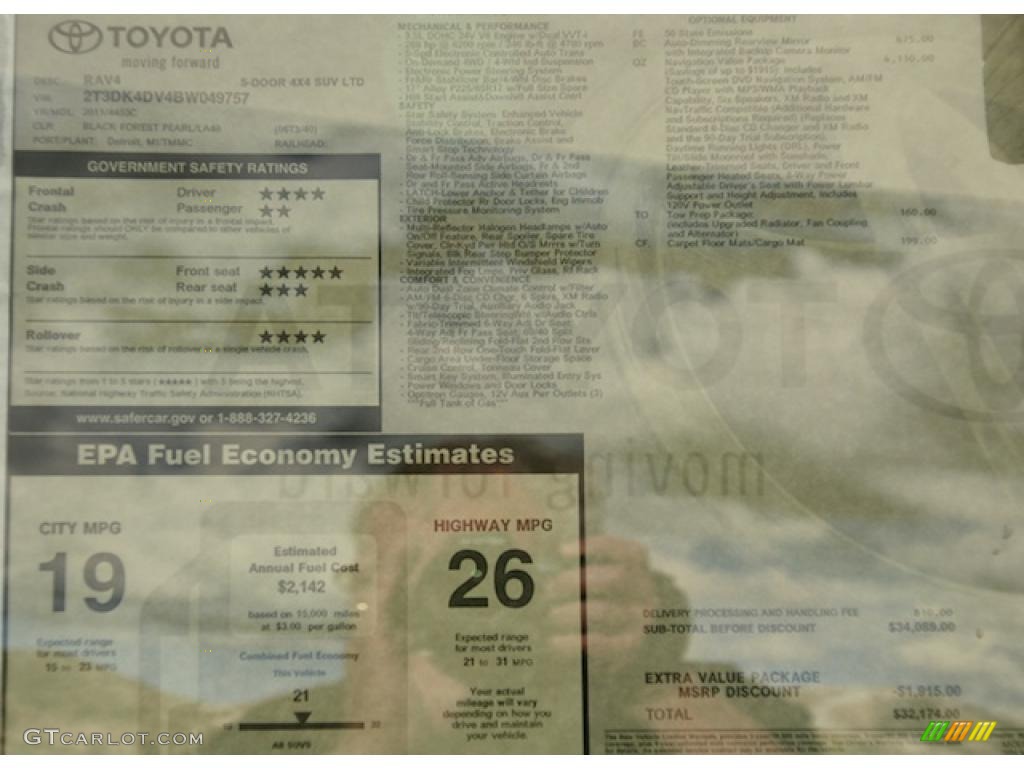 2011 Toyota RAV4 V6 Limited 4WD Window Sticker Photo #46339602
