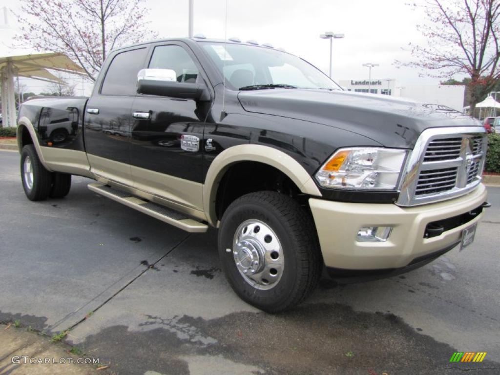 Brilliant Black Crystal Pearl 2011 Dodge Ram 3500 HD Laramie Longhorn Crew Cab 4x4 Dually Exterior Photo #46339851