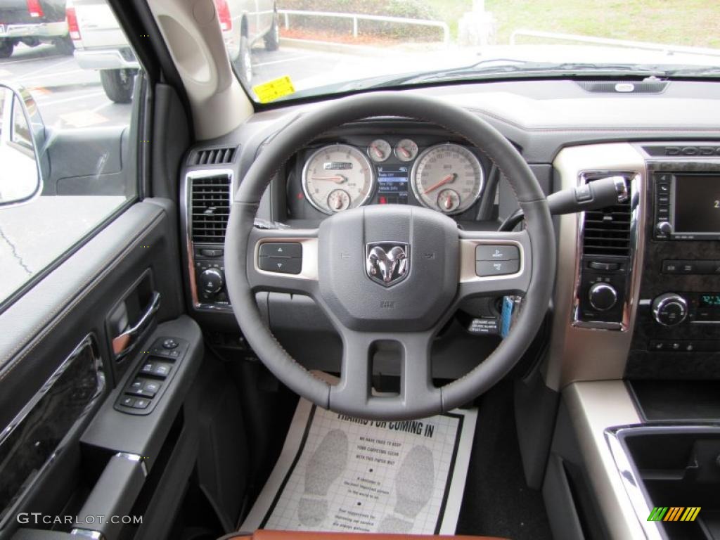 2011 Dodge Ram 2500 HD Laramie Longhorn Crew Cab 4x4 Dark Slate Gray/Russet Brown Steering Wheel Photo #46340103