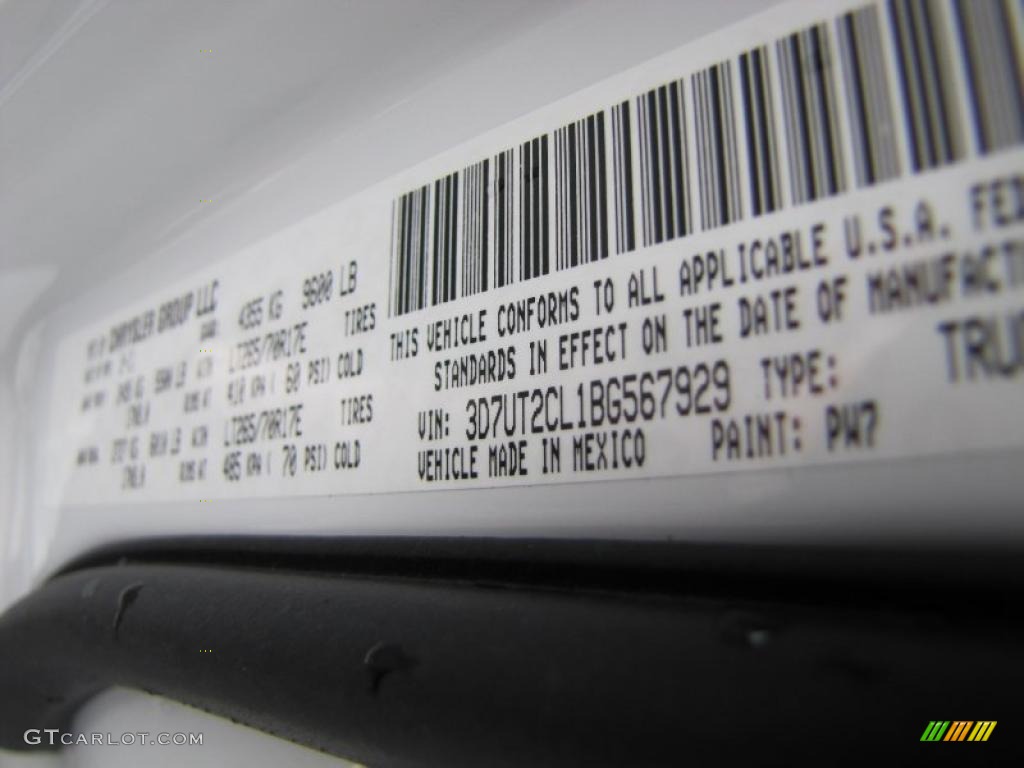 2011 Ram 2500 HD Color Code PW7 for Bright White Photo #46340130