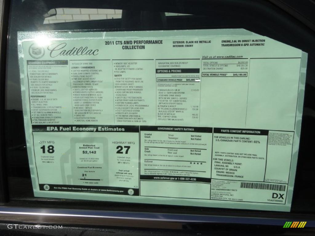 2011 Cadillac CTS 4 3.6 AWD Sedan Window Sticker Photo #46345508