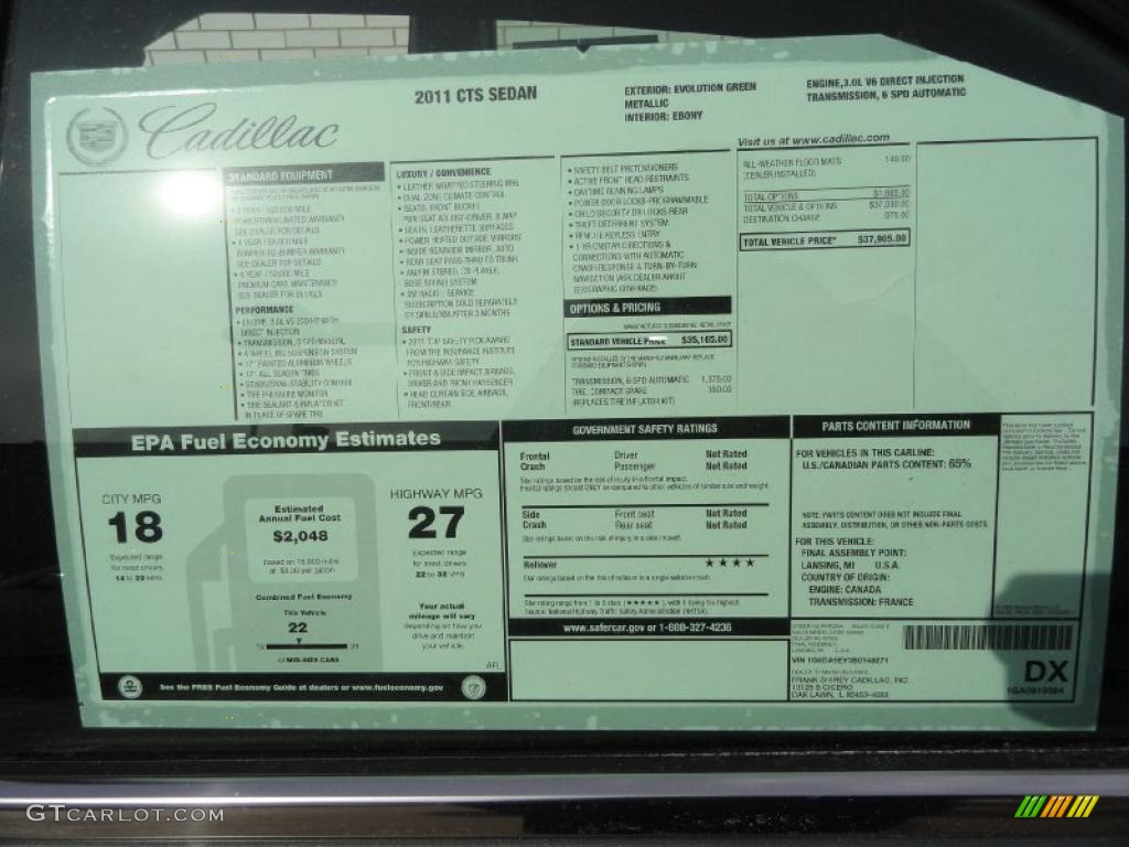 2011 Cadillac CTS 3.0 Sedan Window Sticker Photo #46346783